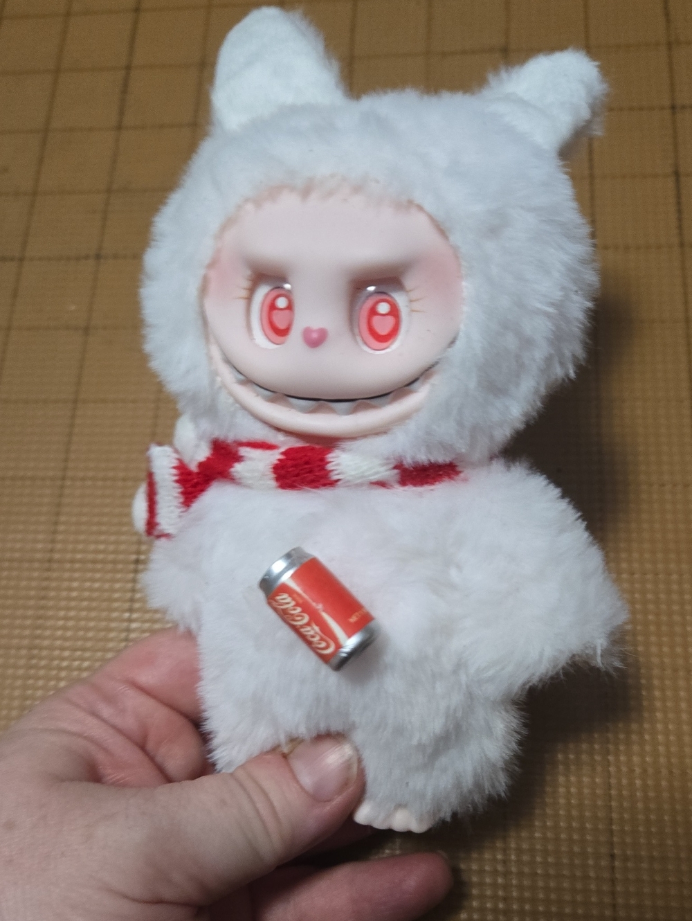 White Plush Monster Doll with Red Eyes and Red Scarf - Kids Toy